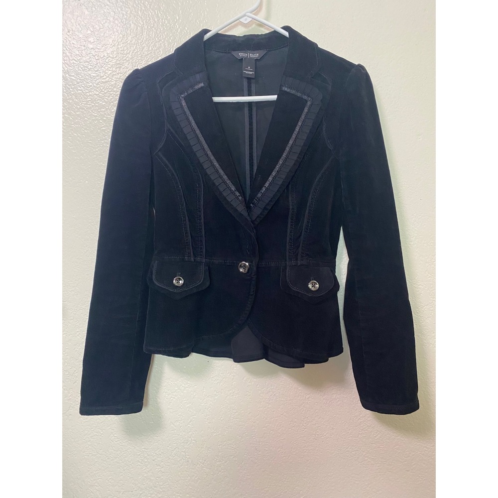 White House Black Market Black Corduroy Blazer Pleated Trim Peplum Jacket 0